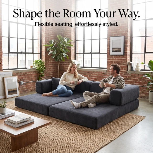 Alt view image 4 of 7 - Double Sofa, Sofa Bed Multifunctional Compression Wide Body Pure Sponge Fine Striped Corduroy Fabric W6188p552722same