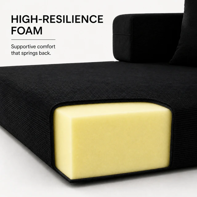 Alt view image 5 of 7 - Compression Sofa Bed, Convertible Floor Sofa with Pillow Back and Armrest Modular for Living, Antique Black, Corduroy