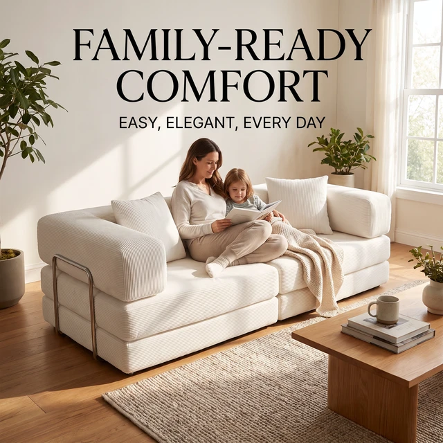 Alt view image 3 of 7 - Double Sofa, Sofa Bed Multifunctional Compression Wide Body Pure Sponge Fine Striped Corduroy Fabric W6188p525734same