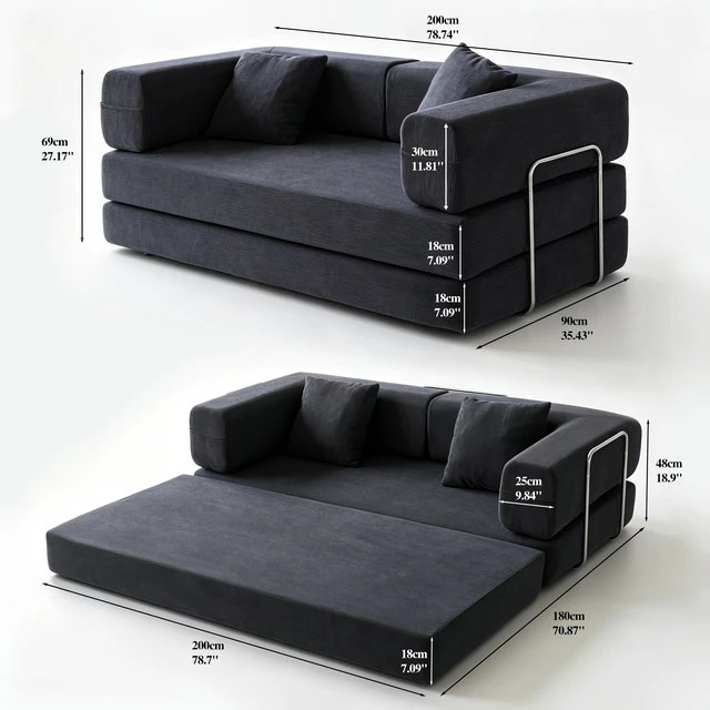 Alt view image 7 of 7 - Double Sofa, Sofa Bed Multifunctional Compression Wide Body Pure Sponge Fine Striped Corduroy Fabric W6188p525742same