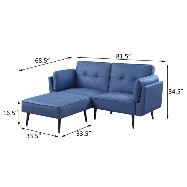 Alt view image 7 of 7 - Adjustable Sofa with Ottoman, Blue, Wood and Fabric
