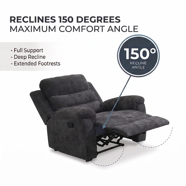 Alt view image 3 of 7 - 35 Inch Single Manual Recliner Chair, Textured Fabric Reclining Sofa Chair with 150° Recline Extended Footrest High
