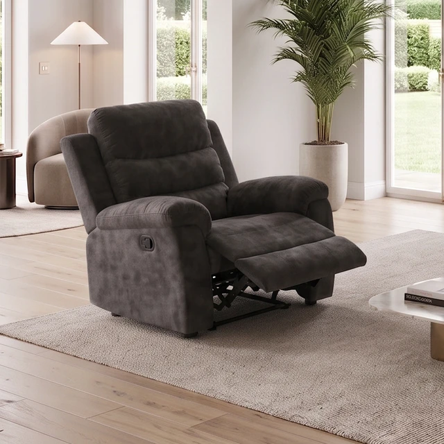 Alt view image 2 of 7 - 35 Inch Single Manual Recliner Chair, Textured Fabric Reclining Sofa Chair with 150° Recline Extended Footrest High