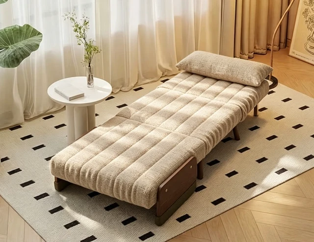 Alt view image 5 of 5 - Convertible Accent Chair Sofa Bed with Armrests Lounge Sleeper, Beige, Fabric, Foam and Solid Wood