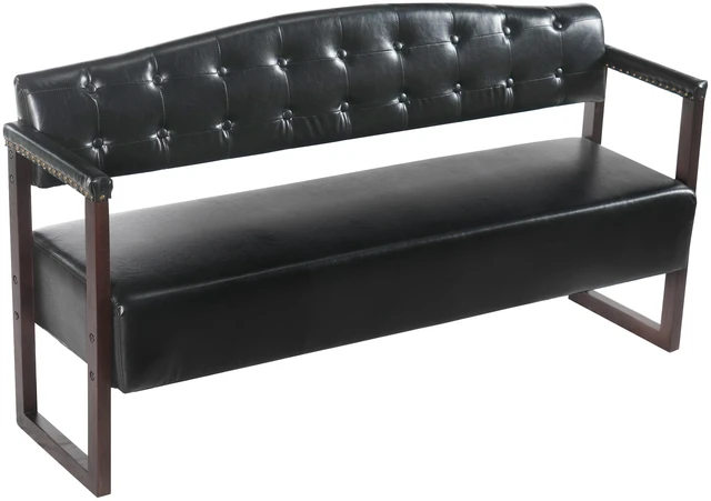 Alt view image 7 of 7 - Salon Waiting Bench, 57.83 Inch Mid Century Reception Sofa Bench with Tufted Backrest and Nailhead Trim Leather