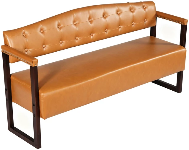 Alt view image 7 of 7 - Salon Waiting Bench, 57.83 Inch Mid Century Reception Sofa Bench with Tufted Backrest and Nailhead Trim Leather