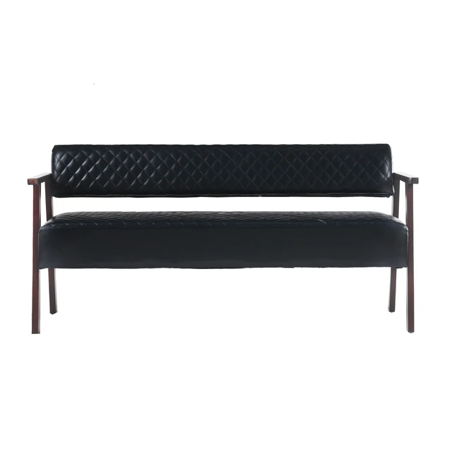 Alt view image 7 of 7 - 58.27 Inch Diamond Quilted Faux Leather Waiting Bench with Armrests, Upholstered Reception Bench for Salon Lobby