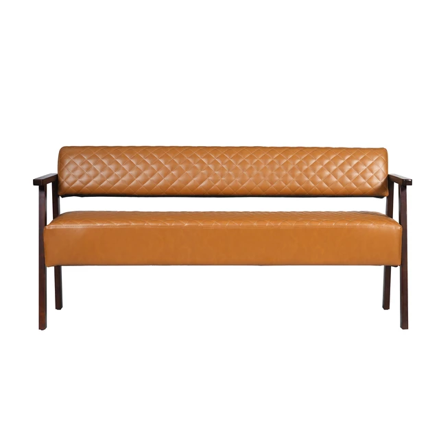 Alt view image 7 of 7 - 58.27 Inch Diamond Quilted Faux Leather Waiting Bench with Armrests, Upholstered Reception Bench for Salon Lobby