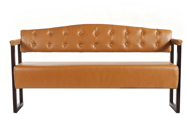 Alt view image 6 of 7 - Salon Waiting Bench, 57.83 Inch Mid Century Reception Sofa Bench with Tufted Backrest and Nailhead Trim Leather