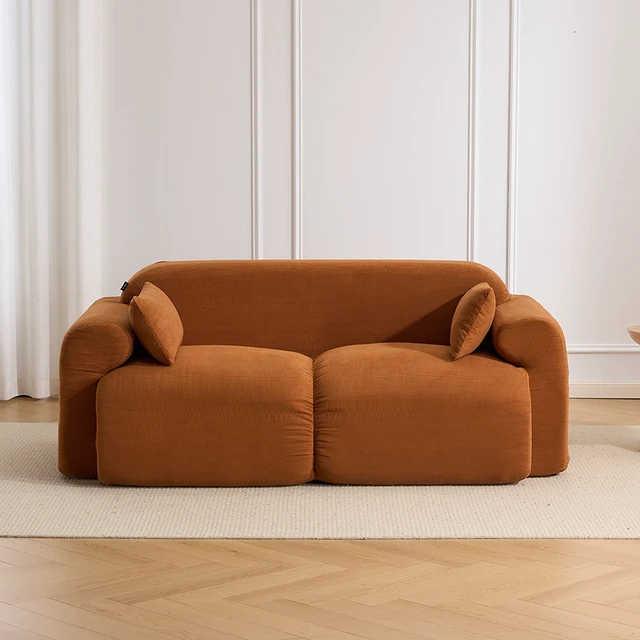 Alt view image 2 of 7 - Seater Block Modular Sofa, Rounded Edge Upholstered Couch Extra Deep Seat Edgeless Accent Sofa for Small Living, Brown