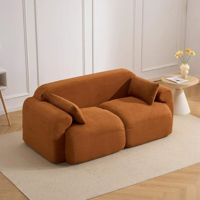 Alt view image 3 of 7 - Seater Block Modular Sofa, Rounded Edge Upholstered Couch Extra Deep Seat Edgeless Accent Sofa for Small Living, Brown