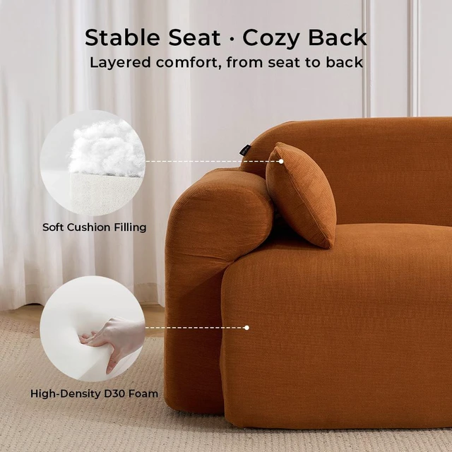 Alt view image 6 of 7 - Seater Block Modular Sofa, Rounded Edge Upholstered Couch Extra Deep Seat Edgeless Accent Sofa for Small Living, Brown