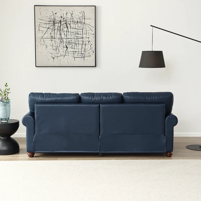 Alt view image 4 of 5 - Living Round Arm with Nails Sofa Faux Leather This SKU the Same, Navy Blue, PU Leather