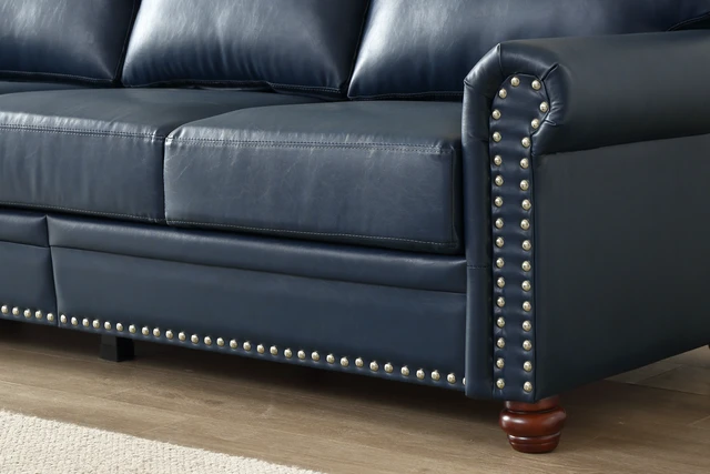 Alt view image 5 of 5 - Living Round Arm with Nails Sofa Faux Leather This SKU the Same, Navy Blue, PU Leather
