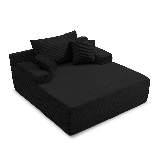 Alt view image 6 of 7 - 56 Inch Chaise Lounge Indoor, Chaise Lounge Chair with Pillows for Living Wide Arms Corduroy Fabric High Density Foam
