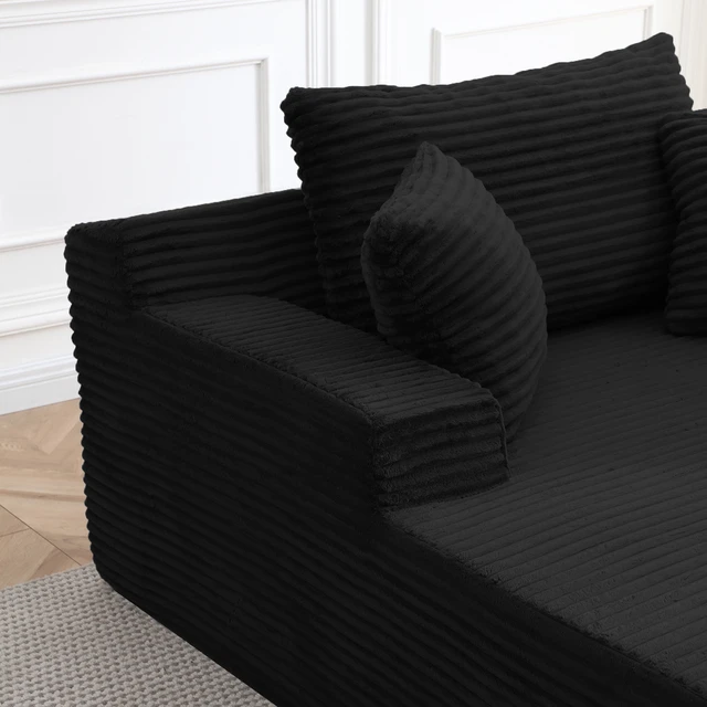 Alt view image 3 of 7 - 56 Inch Chaise Lounge Indoor, Chaise Lounge Chair with Pillows for Living Wide Arms Corduroy Fabric High Density Foam