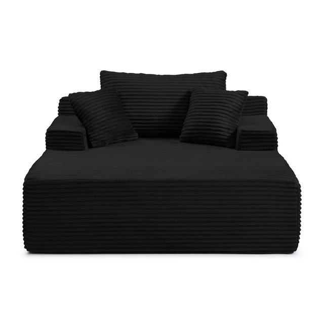 Alt view image 7 of 7 - 56 Inch Chaise Lounge Indoor, Chaise Lounge Chair with Pillows for Living Wide Arms Corduroy Fabric High Density Foam