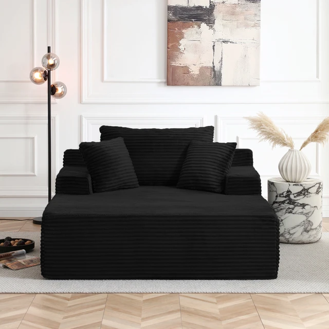 Alt view image 2 of 7 - 56 Inch Chaise Lounge Indoor, Chaise Lounge Chair with Pillows for Living Wide Arms Corduroy Fabric High Density Foam