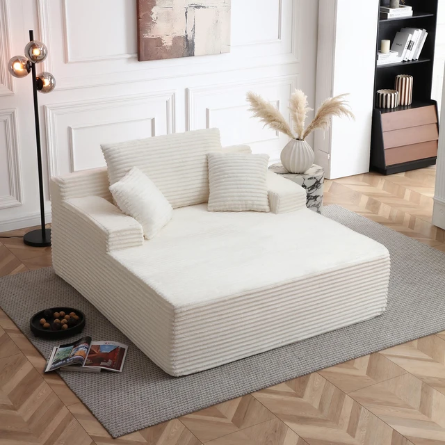 Main image of 56 Inch Chaise Lounge Indoor, Chaise Lounge Chair with Pillows for Living Wide Arms Corduroy Fabric High Density Foam