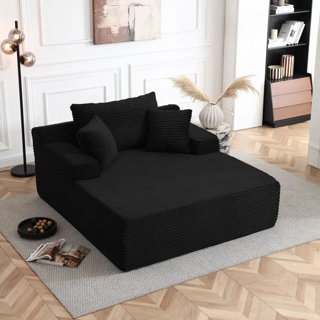 Main image of 56 Inch Chaise Lounge Indoor, Chaise Lounge Chair with Pillows for Living Wide Arms Corduroy Fabric High Density Foam