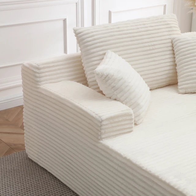 Alt view image 3 of 7 - 56 Inch Chaise Lounge Indoor, Chaise Lounge Chair with Pillows for Living Wide Arms Corduroy Fabric High Density Foam