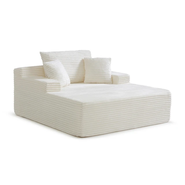 Alt view image 6 of 7 - 56 Inch Chaise Lounge Indoor, Chaise Lounge Chair with Pillows for Living Wide Arms Corduroy Fabric High Density Foam