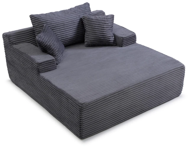 Alt view image 5 of 7 - 56 Inch Chaise Lounge Indoor, Chaise Lounge Chair with Pillows for Living Wide Arms Corduroy Fabric High Density Foam