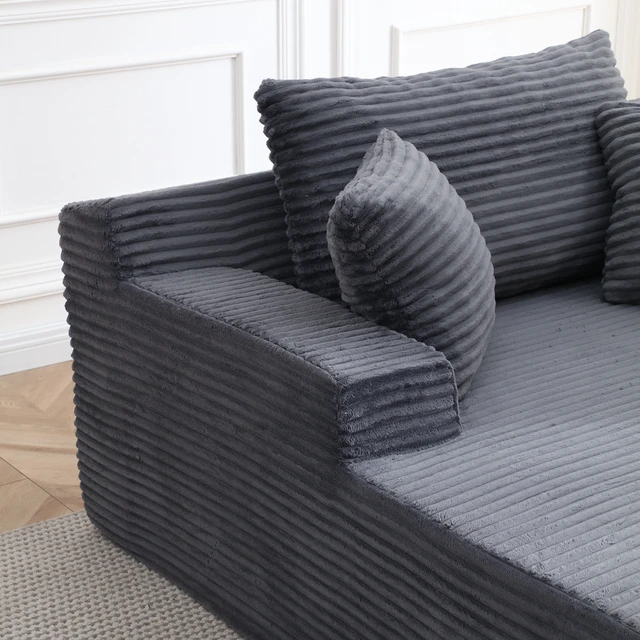 Alt view image 3 of 7 - 56 Inch Chaise Lounge Indoor, Chaise Lounge Chair with Pillows for Living Wide Arms Corduroy Fabric High Density Foam