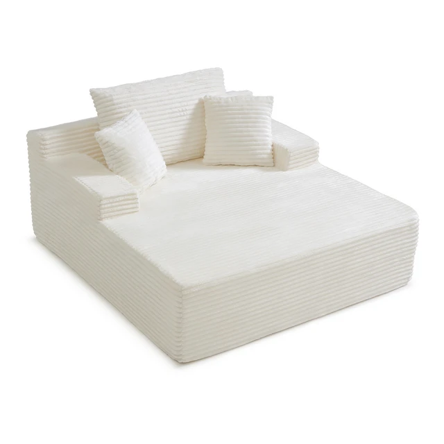 Alt view image 7 of 7 - 56 Inch Chaise Lounge Indoor, Chaise Lounge Chair with Pillows for Living Wide Arms Corduroy Fabric High Density Foam