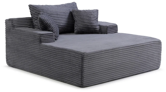 Alt view image 6 of 7 - 56 Inch Chaise Lounge Indoor, Chaise Lounge Chair with Pillows for Living Wide Arms Corduroy Fabric High Density Foam