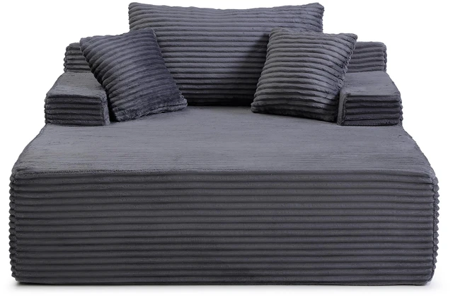 Alt view image 7 of 7 - 56 Inch Chaise Lounge Indoor, Chaise Lounge Chair with Pillows for Living Wide Arms Corduroy Fabric High Density Foam