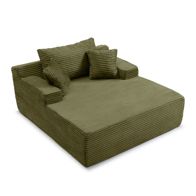 Alt view image 6 of 7 - 56 Inch Chaise Lounge Indoor, Chaise Lounge Chair with Pillows for Living Wide Arms Corduroy Fabric High Density Foam