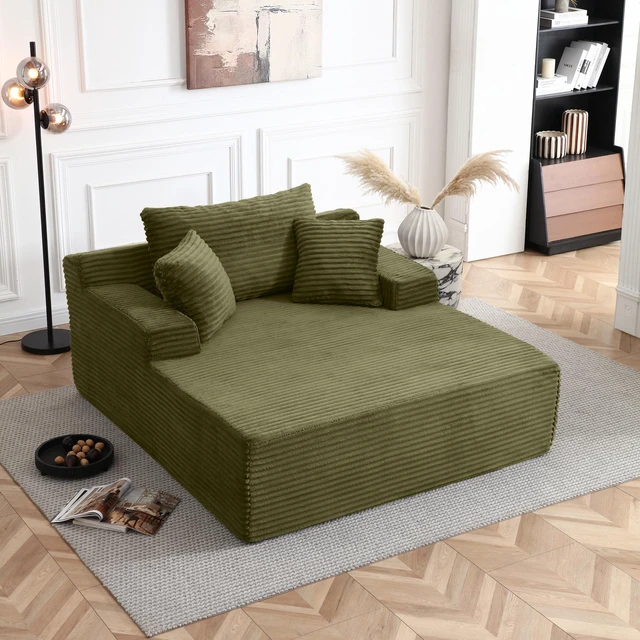 Main image of 56 Inch Chaise Lounge Indoor, Chaise Lounge Chair with Pillows for Living Wide Arms Corduroy Fabric High Density Foam