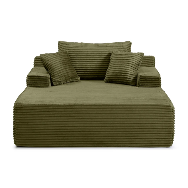 Alt view image 7 of 7 - 56 Inch Chaise Lounge Indoor, Chaise Lounge Chair with Pillows for Living Wide Arms Corduroy Fabric High Density Foam