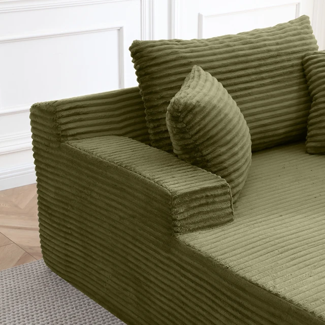 Alt view image 3 of 7 - 56 Inch Chaise Lounge Indoor, Chaise Lounge Chair with Pillows for Living Wide Arms Corduroy Fabric High Density Foam