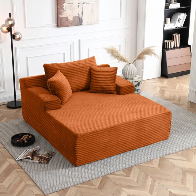 Main image of 56 Inch Chaise Lounge Indoor, Chaise Lounge Chair with Pillows for Living Wide Arms Corduroy Fabric High Density Foam