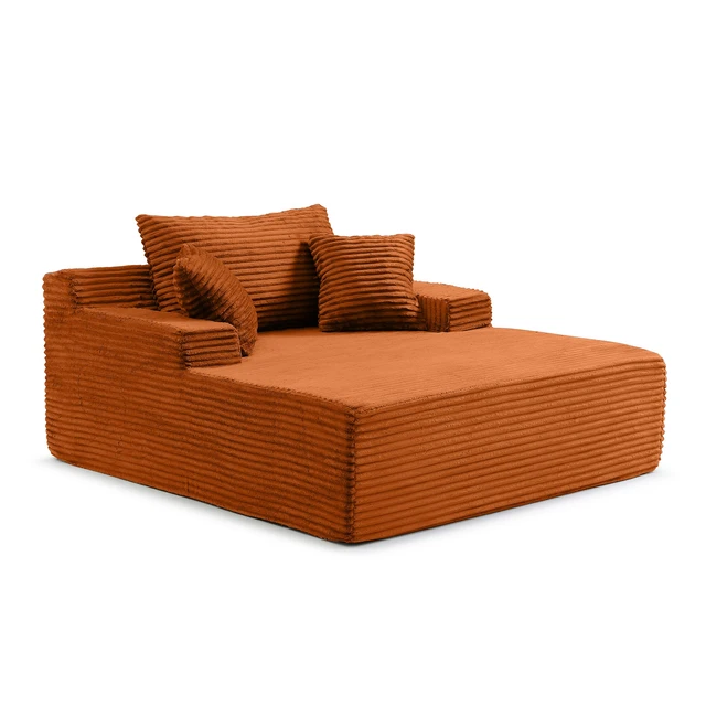 Alt view image 5 of 7 - 56 Inch Chaise Lounge Indoor, Chaise Lounge Chair with Pillows for Living Wide Arms Corduroy Fabric High Density Foam