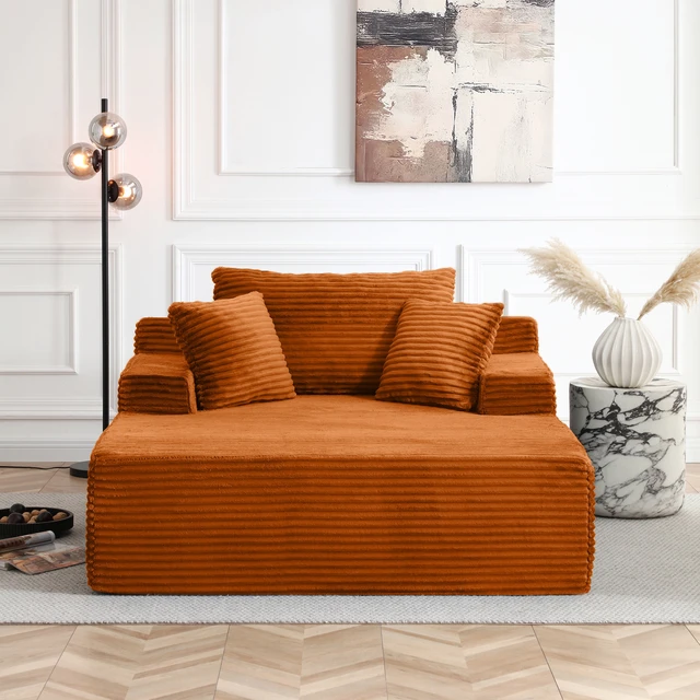 Alt view image 2 of 7 - 56 Inch Chaise Lounge Indoor, Chaise Lounge Chair with Pillows for Living Wide Arms Corduroy Fabric High Density Foam