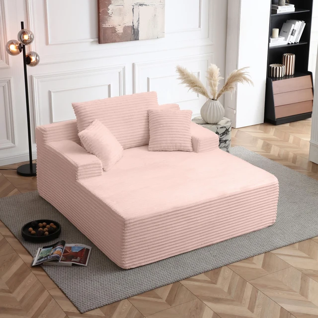 Main image of 56 Inch Chaise Lounge Indoor, Chaise Lounge Chair with Pillows for Living Wide Arms Corduroy Fabric High Density Foam
