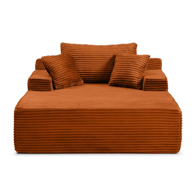 Alt view image 7 of 7 - 56 Inch Chaise Lounge Indoor, Chaise Lounge Chair with Pillows for Living Wide Arms Corduroy Fabric High Density Foam