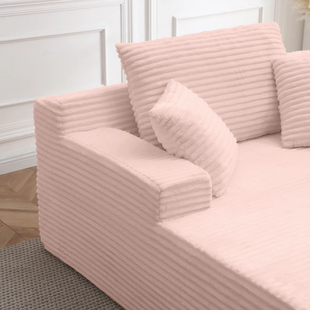 Alt view image 3 of 7 - 56 Inch Chaise Lounge Indoor, Chaise Lounge Chair with Pillows for Living Wide Arms Corduroy Fabric High Density Foam