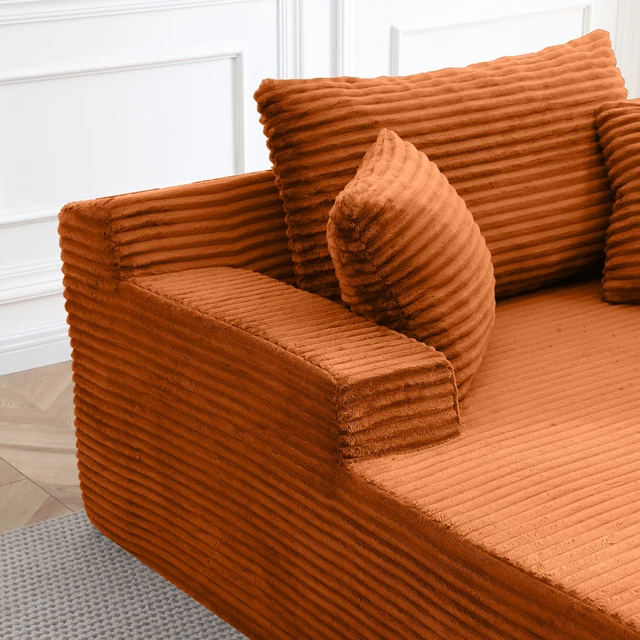 Alt view image 3 of 7 - 56 Inch Chaise Lounge Indoor, Chaise Lounge Chair with Pillows for Living Wide Arms Corduroy Fabric High Density Foam