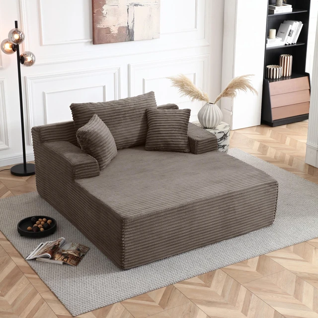 Main image of 56 Inch Chaise Lounge Indoor, Chaise Lounge Chair with Pillows for Living Wide Arms Corduroy Fabric High Density Foam