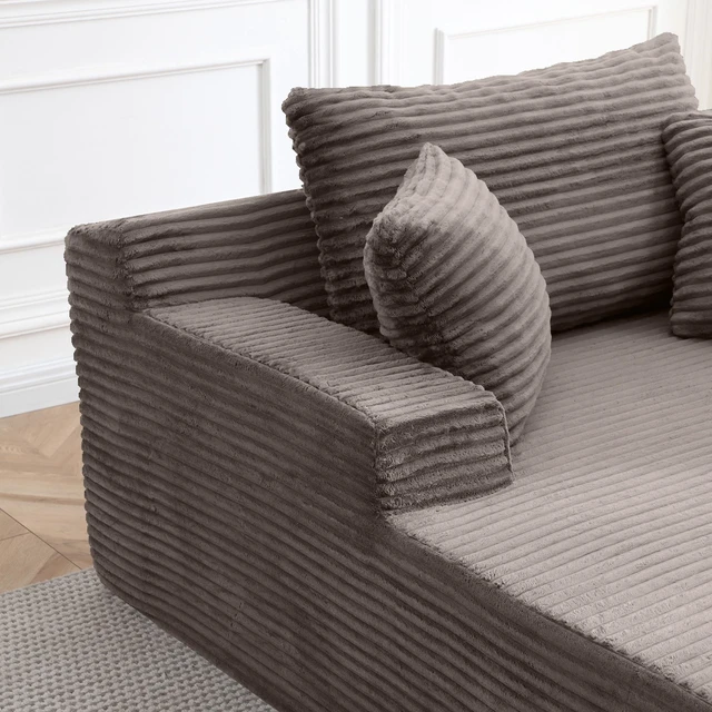 Alt view image 3 of 7 - 56 Inch Chaise Lounge Indoor, Chaise Lounge Chair with Pillows for Living Wide Arms Corduroy Fabric High Density Foam