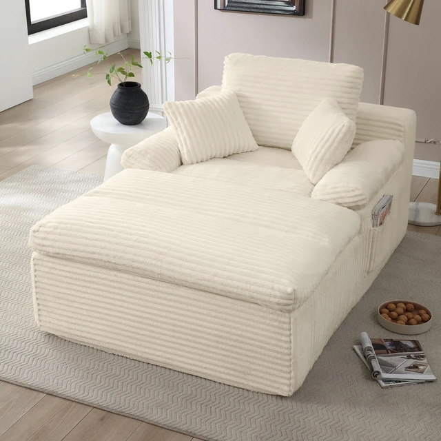 Main image of Chaise Lounge Chair Indoor, Couch Assembly Wide Armrests Dual Layer Cushion Cloud Reading Chair for Living Corduroy