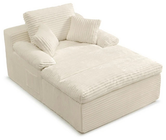 Alt view image 6 of 7 - Chaise Lounge Chair Indoor, Couch Assembly Wide Armrests Dual Layer Cushion Cloud Reading Chair for Living Corduroy