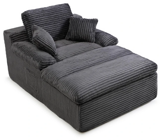 Alt view image 5 of 7 - Chaise Lounge Chair Indoor, Couch Assembly Wide Armrests Dual Layer Cushion Cloud Reading Chair for Living Corduroy