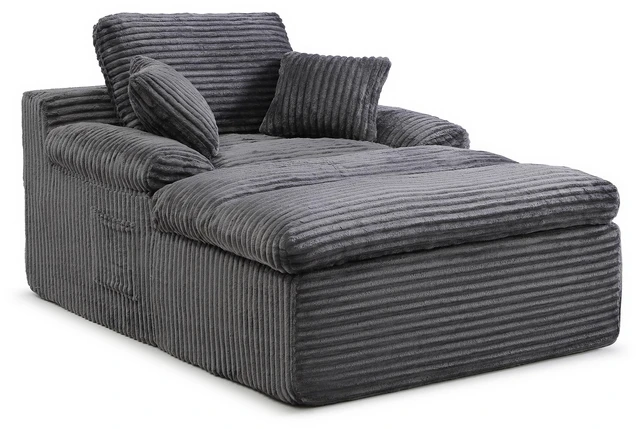 Alt view image 6 of 7 - Chaise Lounge Chair Indoor, Couch Assembly Wide Armrests Dual Layer Cushion Cloud Reading Chair for Living Corduroy