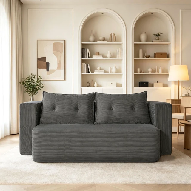 Alt view image 3 of 7 - Corduroy Floor Convertible Sofa Bed Folding Sleeper Couch with High Density Foam Mattress Assembly Require for Living