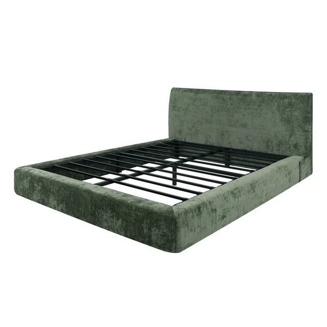 Alt view image 7 of 7 - Queen Size Compression Bed Upholstered Bed Frame with Headboard, Vacuum Sealed Foam with Metal Slats Box Spring Needed